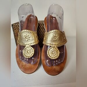 Jack Rogers Classic Jacks Leather Gold Metallic Flat Preppy Thong Sandals